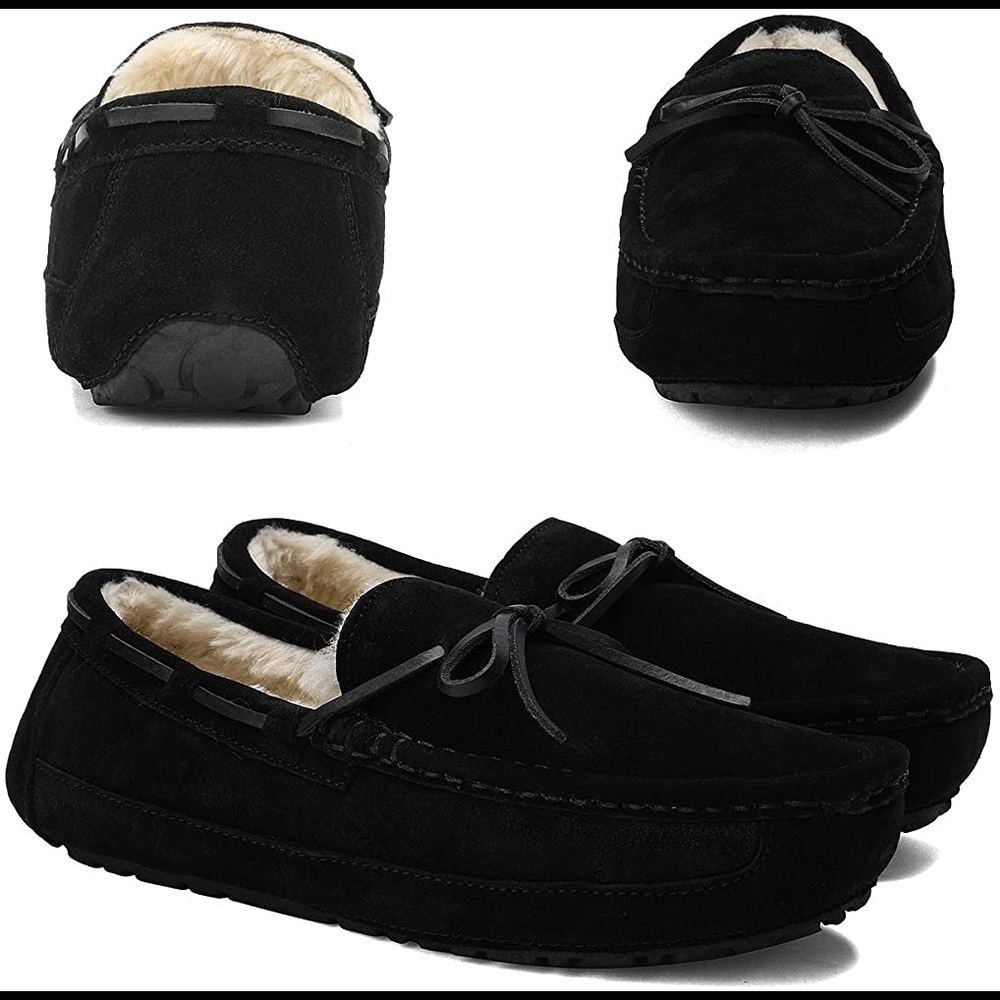 DREAM PAIRS Slippers Moccasin Indoor Outdoor Fuzzy Furry Loafers Suede Leather.